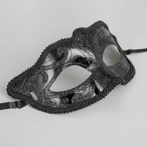 Masquerade Mask Mardi Gras Party Fancy Dress Black Ribbon Glitter Ball Unisex - Picture 1 of 16