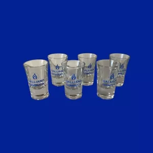 6 x Galliano Sambuca Shot Liqueur Glasses Flame Emblem Blue Text Barware - Bild 1 von 4