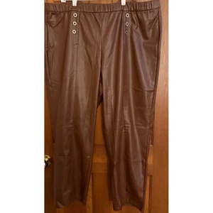Pantalones al tobillo Susan Graver de cuero sintético para mujer 2X cintura elástica de coñac - Imagen 1 de 10