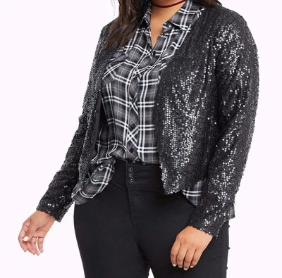 Torrid Drape Front Sequin Jacket Black 2X 18 20 #41791 - Image 1 of 2