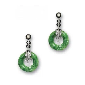 Jade Art Deco Dangle Earring Handmade Vintage High Jewelry 925 Sterling Silver - Picture 1 of 1