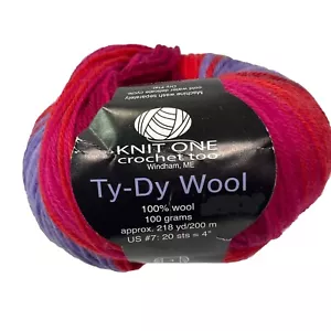 Knit One Crochet Too Tye Dye Wool Yarn 100 Grams 218 Yds Pink Orange Purple - Picture 1 of 6