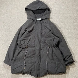 VINTAGE Calvin Klein Jacket Womens Large 14 Khaki Waxed Shell Parka Hooded Coat - Picture 1 of 13