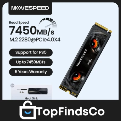 SSD MOVESPEED NVMe M.2 2280 PCIe 4.0x4 - 1To/2To/4To - PS5 PC Laptop Ultra Rapid - Immagine 1 di 4