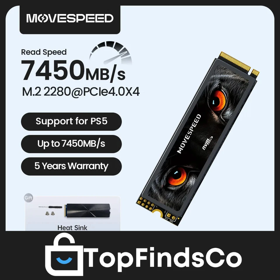 SSD MOVESPEED NVMe M.2 2280 PCIe 4.0x4 - 1To/2To/4To - PS5 PC Laptop Ultra Rapid - Immagine 1 di 4