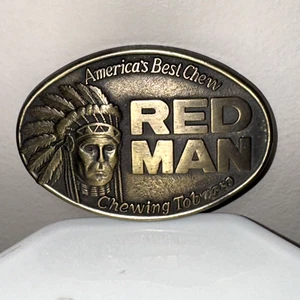 1988 Redman Chewing Tobacco Brass Belt Buckle by Pinkerton Company Vintage - Picture 1 of 7