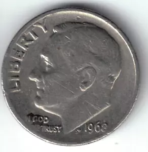 USA - 1968P - Dime - Roosevelt - Low Mintage, No Mint Mark - #19995 - Picture 1 of 2