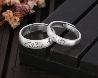 B25 Anello Uomo Donna di Fidanzamento Wolkenornament Argento Fine Regolabile - Immagine 1 di 4