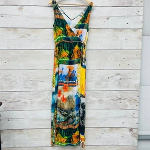 NEW Desigual dress bright safari Africa beach wear sz Large V neck Maxi Giraffe - Picture 1 of 11