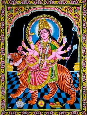 Tapestry Wall Hanging Poster Goddess Ma Durga Religious Home Decor Sequin New  - Image 1 of 3