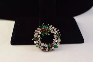 Vintage funkelnde GHJ Gold Ernte Sterlingsilber Weihnachtskranz Brosche wie gefunden - Bild 1 von 3
