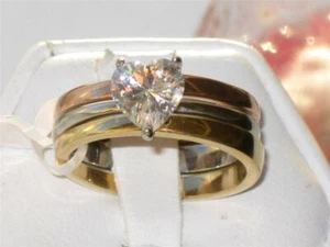 274 ROSE GOLD HEART WEDDING BAND ENGAGEMENT RING SET SIMULATED DIAMOND STEEL - Picture 1 of 7