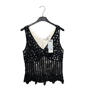 NEXT Vintage 90s Black Crochet Lace Cotton Cami Top - Size 8 NEW - Picture 1 of 12