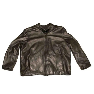 Chaqueta de lana reversible de cuero negro Sean John bolsillo frontal a presión talla XL Foto 1 de 4