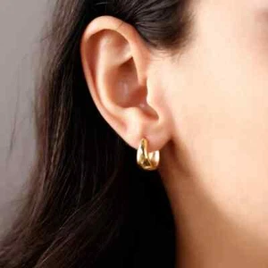 Round Hoop Earrings, Gold Plated 925 Silver earrings valentine day gifts for mom - Picture 1 of 4