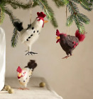 Anthropologie Hen Party Felted Ornaments Wool Chickens Homestead SET 3 NEW