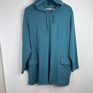 J Jill Zip Hoodie 2X Tunic Poncho Teal Pockets Stretch Athleisure Beach Tennis - Picture 1 of 10