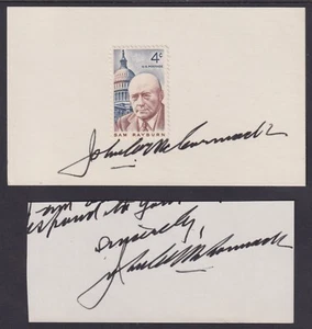 John W. McCormack, Speaker of the House, signed card with stamp & clipping - Picture 1 of 1