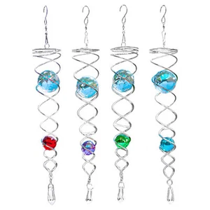 Decorative Spiral 8.98 Inch Stainless Steel Glass Ball Wind Spinner - Picture 1 of 16