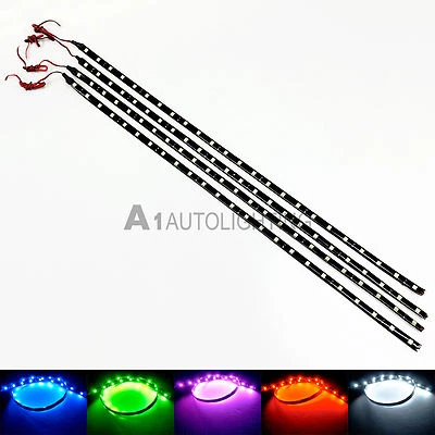 4 шт. НОВЫЕ водонепроницаемые светодиодные полоски 60 см/24 дюйма тонкие гибкие легкие моторы для легковых и грузовых автомобилей 12 В - Изображение 1 из 4