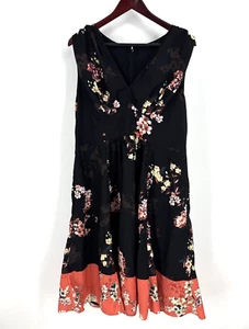 eShakti maßgefertigtes Plissee Blumendruck Krepp Midikleid Größe 14 ärmellos schwarz - Bild 1 von 14