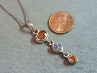 Dorato Topazio Blu Iolite Argento Sterling Slide Ciondolo 20 " Collana 7.2g Ci 3 - Immagine 1 di 3