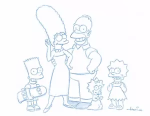 The Simpsons Convention Blue Line Original Sketch by Animator - Art Drawing - Picture 1 of 3