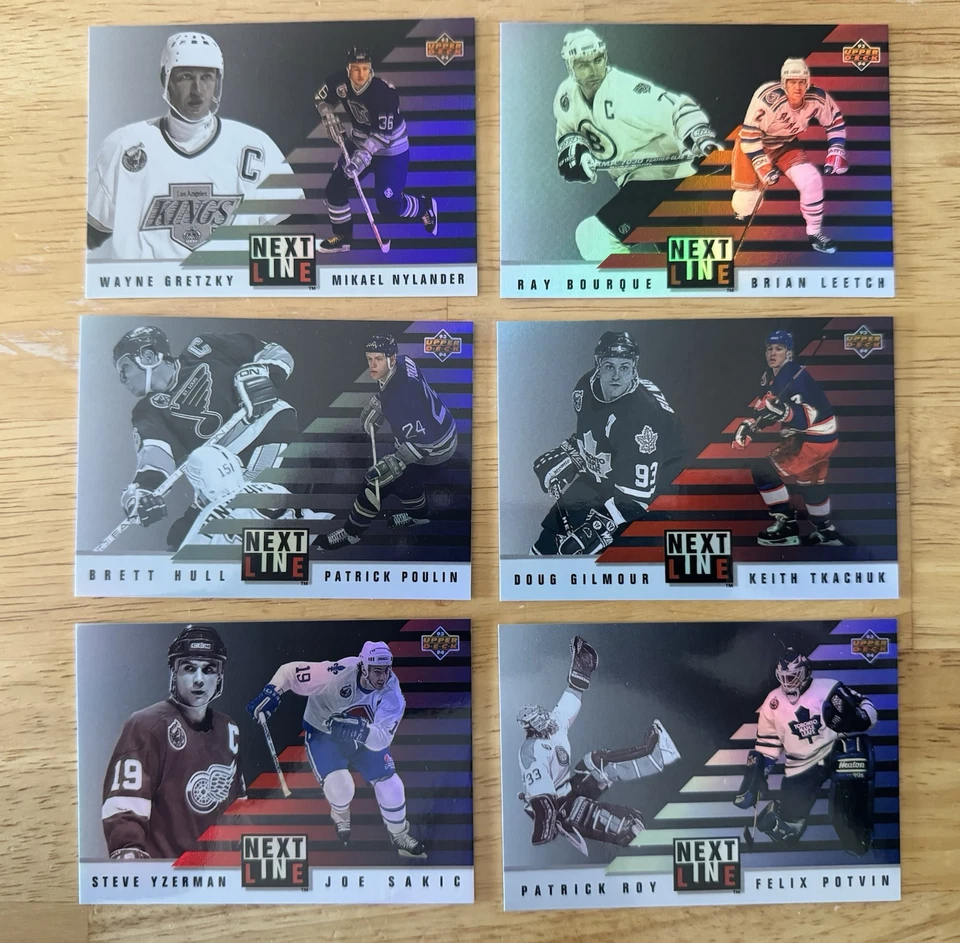 1993-94 UPPER DECK NEXT IN LINE COMPLETE HOCKEY CARD INSERT SET (1-6) Lot - Image 1 of 1