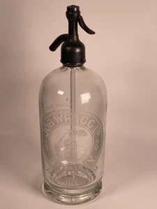 VTG Job Wragg SHIRLEY Seltzer Glass Sterling Top Soda Bottle Complete - Picture 1 of 9