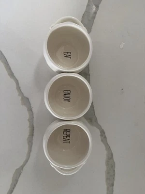 Mud Pie Bistro Kitchen Ceramic Triple Dip Serving Bowl Eat Enjoy Repeat - Image 1 of 4