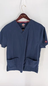Dickies Medical Workwear V-Neck Pockets Pullover Scrub Top Navy Blue Size M - Picture 1 of 9