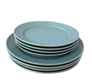 8 Pottery Barn Cambria Plates Dinner & Salad Turquoise Stoneware Portugal - Picture 1 of 3