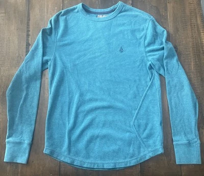 Volcom Thermal Shirt Mens Medium Long Sleeve Waffle Knit Log Teal Blue - Image 1 of 4