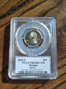 2005-S SILVER Oregon State Quarter PCGS PR69 DCAM W/State Flag Holder 25C - Picture 1 of 2