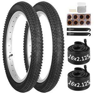 16 Inch Bike Tires 2 Pack 16x2.125 with Tubes and Repair Kit for Kids MTB - Picture 1 of 6