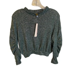 Aqua Rushed Langarm Metallic Pullover Damen XS Grün/Silber Pulli - Bild 1 von 6