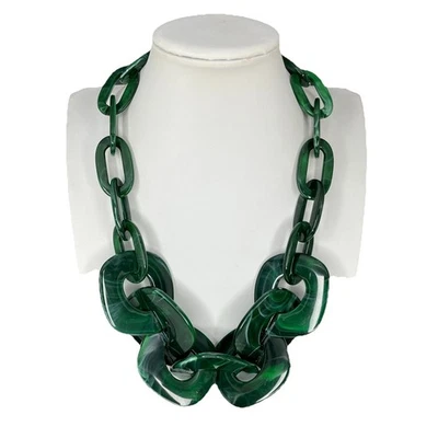 Grueso collar de eslabones de cadena Lucite verde mármol remolino declaración modernista Foto 1 de 4