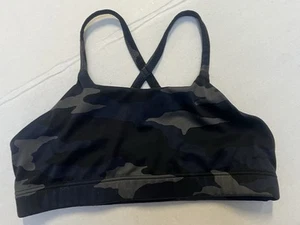 ATHLETA GIRL Sports Bra Girls Size Medium 8-10 Dark Blue Navy Camo Strappy - Picture 1 of 4