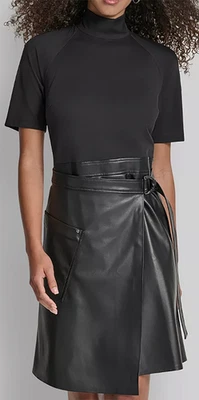 NWT Donna Karan NY Short Sleeve Mock Neck Fit & Flare Dress, Black, 4, $149 - Image 1 of 4