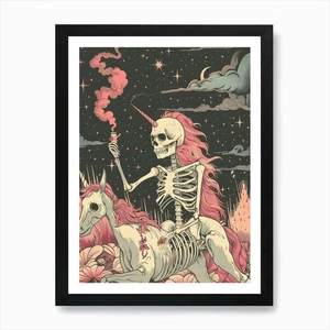 Unicorns And Skeletons Art Print Fr Framed Wall Art Poster Canvas Print Picture - Picture 1 of 4