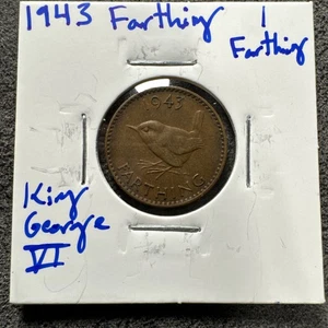 1943 Great Britain Farthing Coin. 1/4 Penny. King George VI. Non Magnetic. - Picture 1 of 4