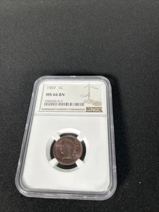 1907 Indian Head Cent 1C NGC MS 66 BN No Reserve Auction - Picture 1 of 9