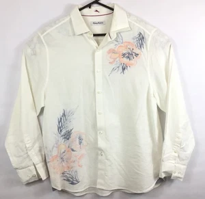 Tommy Bahama White LS Linen Reverse Print South Pacific Escape Floral Size L - Picture 1 of 8