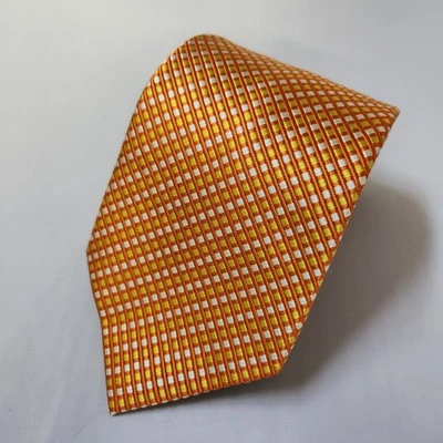 Corbata de lujo Paul Fredrick dorada naranja geométrica tejida seda excelente Foto 1 de 4