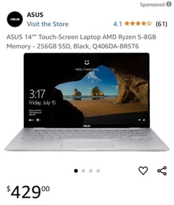 ASUS 14"" Touch-Screen Laptop With Upgraded Storage - Picture 1 of 7