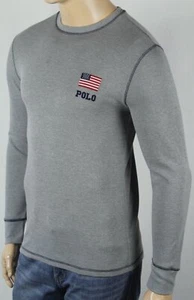 Polo Ralph Lauren Grey Crewneck Waffle Thermal Sleep Shirt Flag NWT - Picture 1 of 1