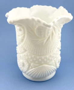 Vintage Kemple Milk Glass Etched Sunburst Aztec Celery Dish Vase 1950’s - Picture 1 of 12