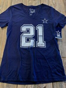 NWT Womens Dallas Cowboys Ezekiel Elliott #21 Navy Blue V-Neck Logo Shirt Medium