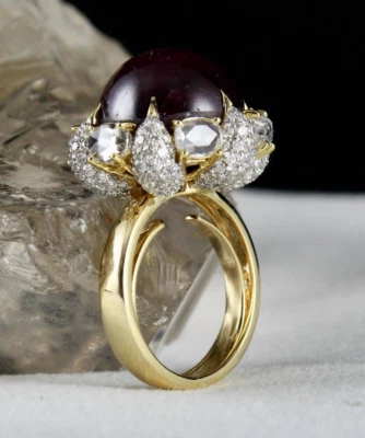 Certified Ruby Star 36.57 Ct Natural Diamond 18k Gold Cocktail Ring 94.25 Ct - Image 1 of 4