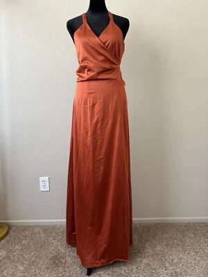 MEGNYA, Women's Spaghetti Strap V Neck Backless Side Slit Satin Long Dress. L, - Image 1 of 4